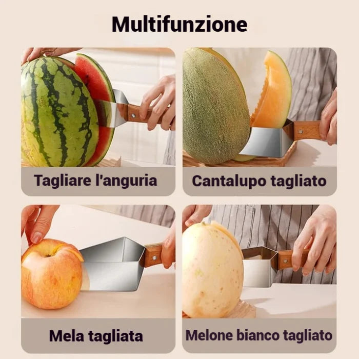 Affetta anguria a tre lame con manico in legno