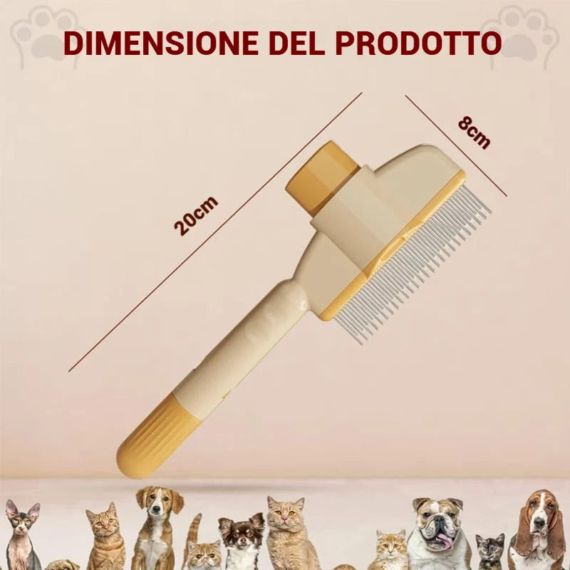 Spazzola per animali con pettine antipulci autopulente