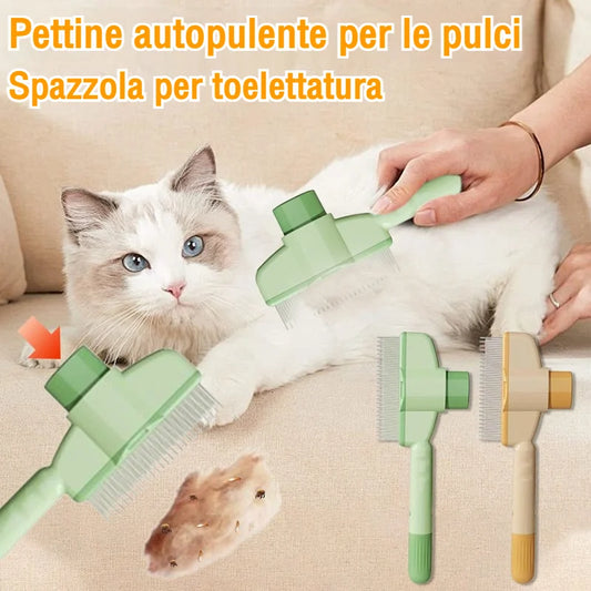 Spazzola per animali con pettine antipulci autopulente