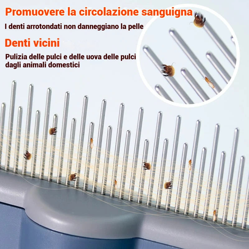 Spazzola per animali con pettine antipulci autopulente