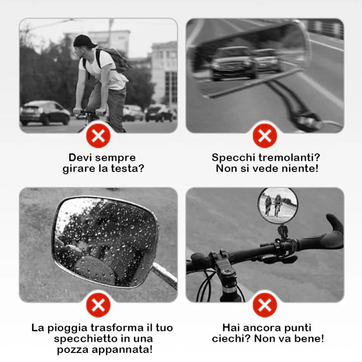 Specchietto retrovisore girevole e regolabile a 360° per bicicletta
