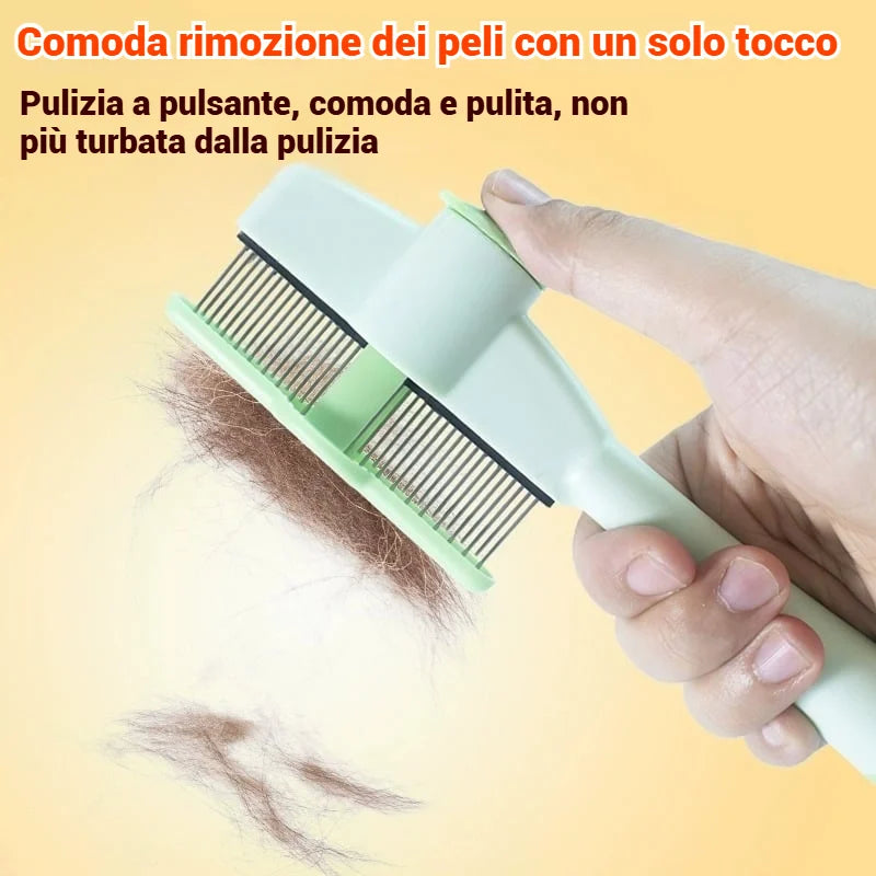 Spazzola per animali con pettine antipulci autopulente