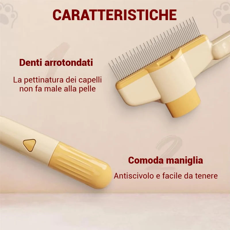 Spazzola per animali con pettine antipulci autopulente