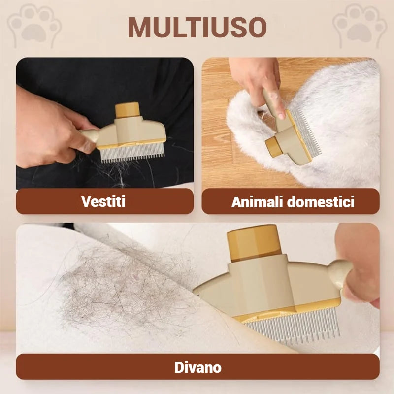 Spazzola per animali con pettine antipulci autopulente