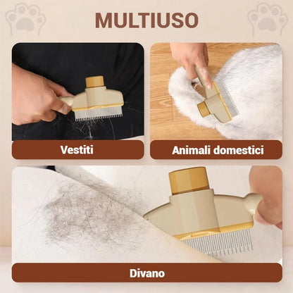 Spazzola per animali con pettine antipulci autopulente